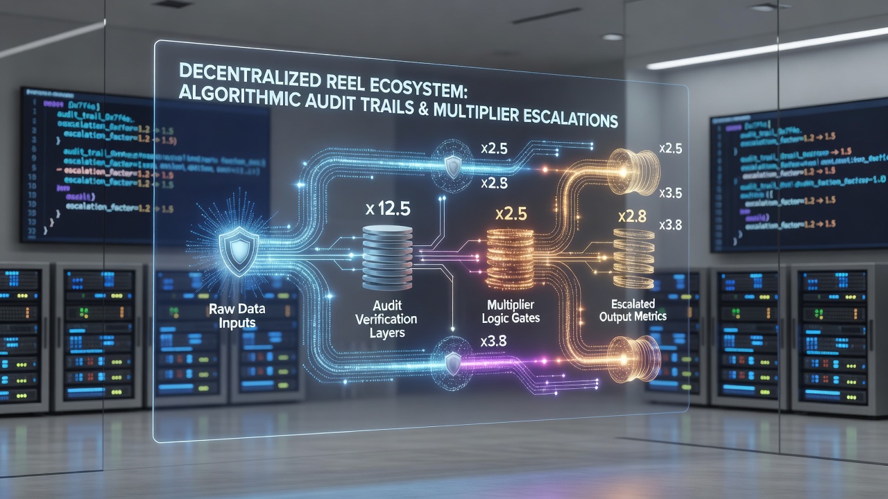 Diagram illustrating cross-border token gateway flows connected to multiplier escalation sequences in reel-based decentralized environments