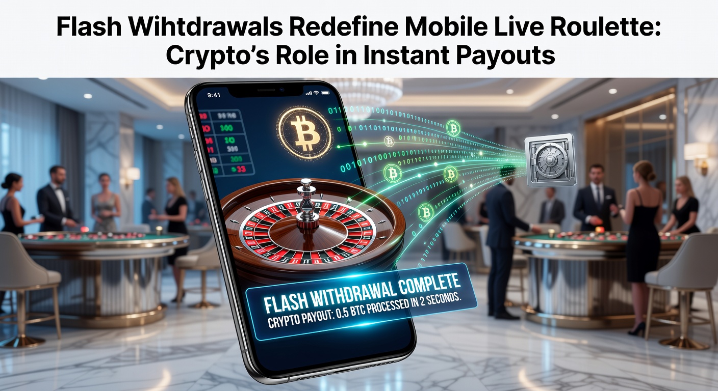 Smartphone displaying a live roulette wheel with cryptocurrency icons and instant withdrawal notifications overlayed, highlighting speed and security in mobile gaming