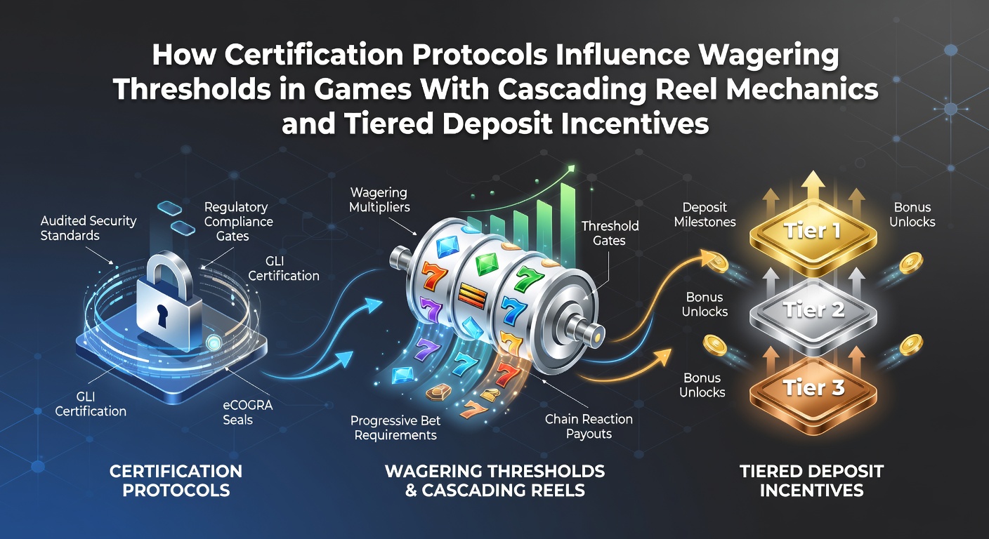 Certification protocols and cascading reel slot mechanics illustrated with wagering threshold diagrams