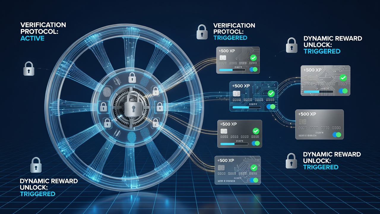 Ledger-based wheel and card network verification diagram showing protocol intersections