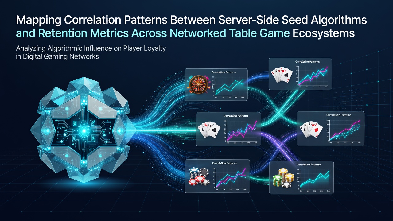 Server infrastructure diagram showing seed algorithm nodes connected to retention analytics dashboards in a networked table game environment