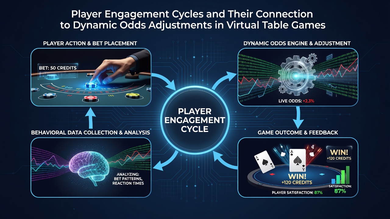 Virtual table game interface showing player engagement metrics and real-time odds display