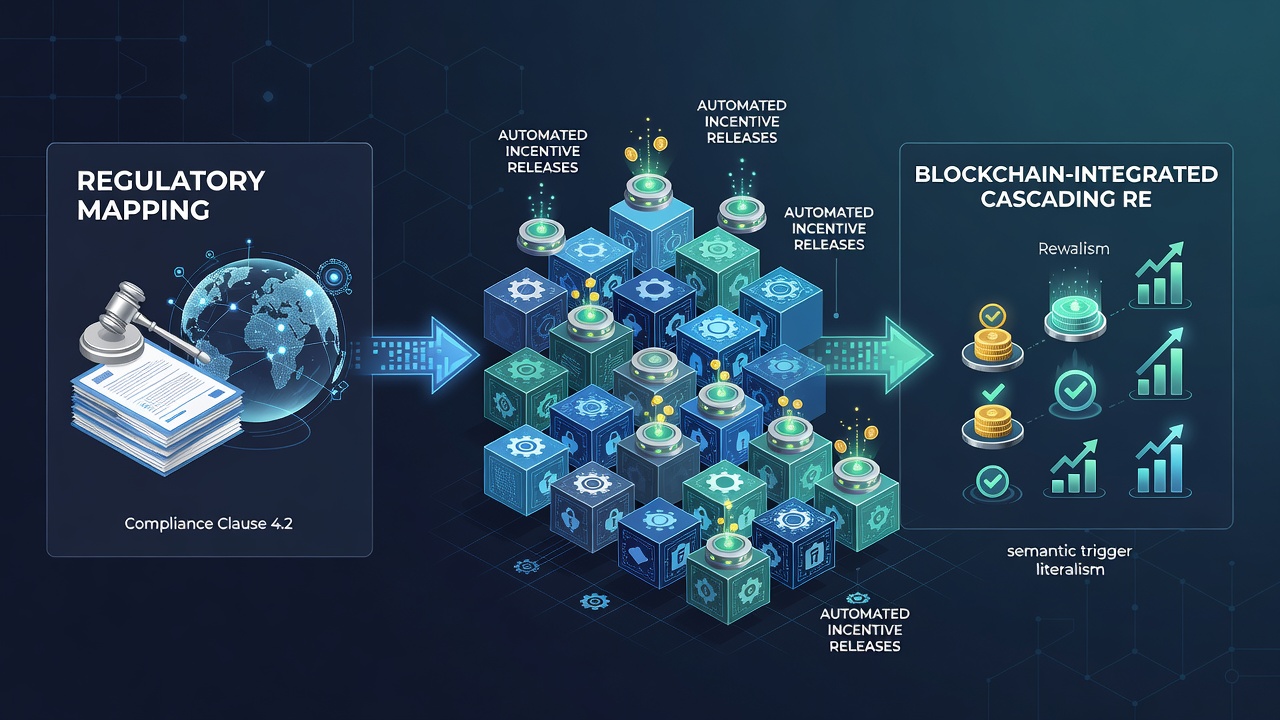 Flowchart illustrating automated incentive release checkpoints within a blockchain cascading reel architecture under mapped regulations